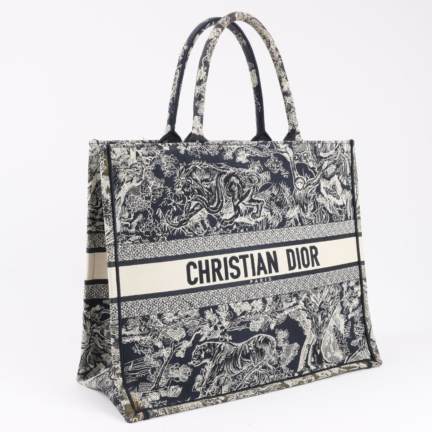 Christian Dior Toile Doo JUY Embroidery Book Large Canvas Tote Bag in Navy Blue