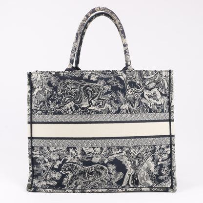 Christian Dior Toile Doo JUY Embroidery Book Large Canvas Tote Bag in Navy Blue