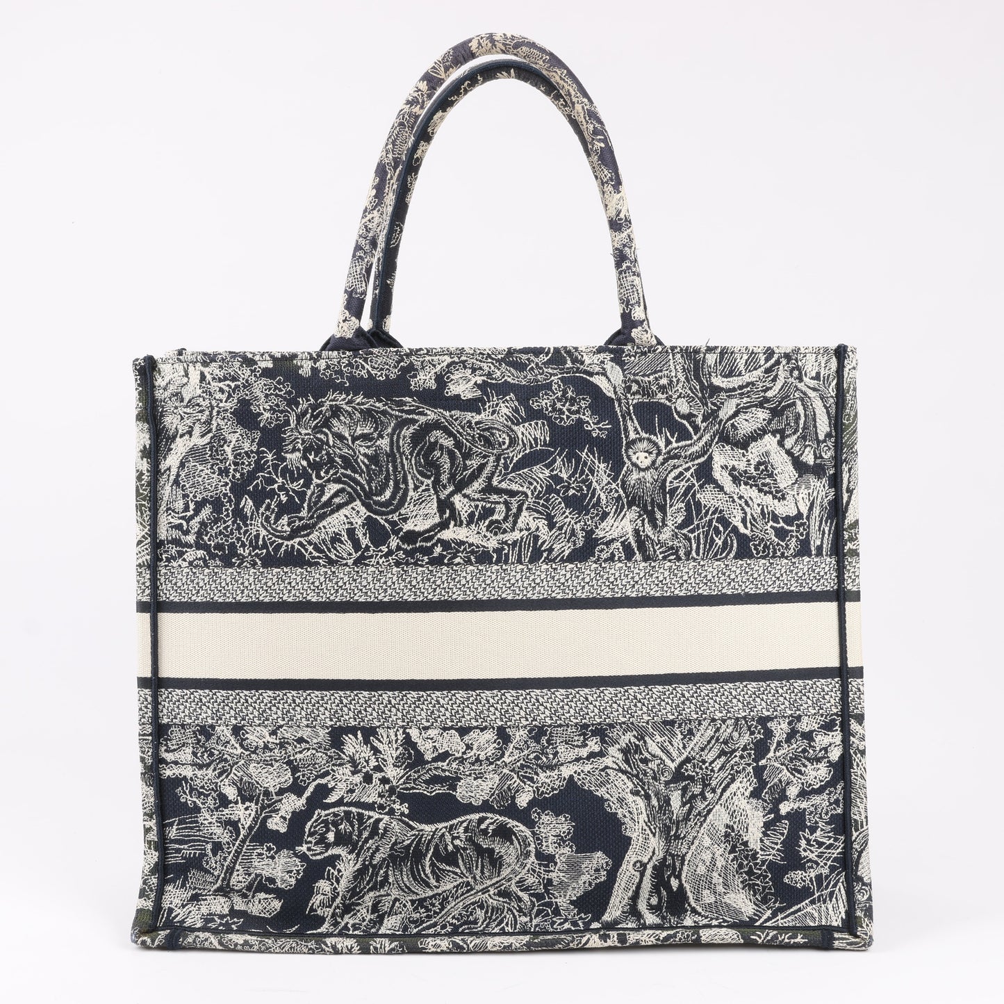 Christian Dior Toile Doo JUY Embroidery Book Large Canvas Tote Bag in Navy Blue