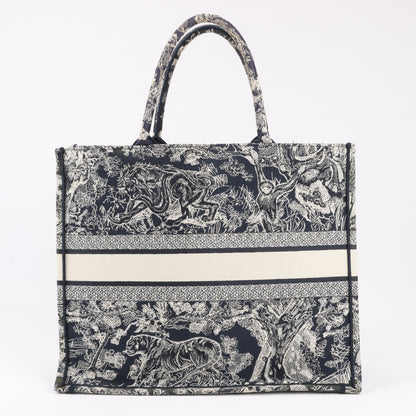 Christian Dior Toile Doo JUY Embroidery Book Large Canvas Tote Bag in Navy Blue