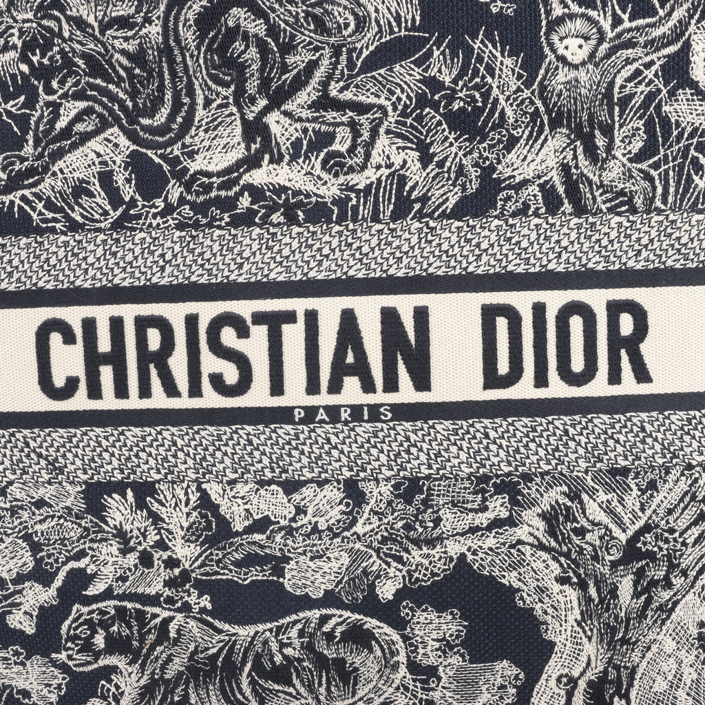 Dior Toile Doo JUY Embroidery Book Large Canvas Tote Bag in Navy Blue