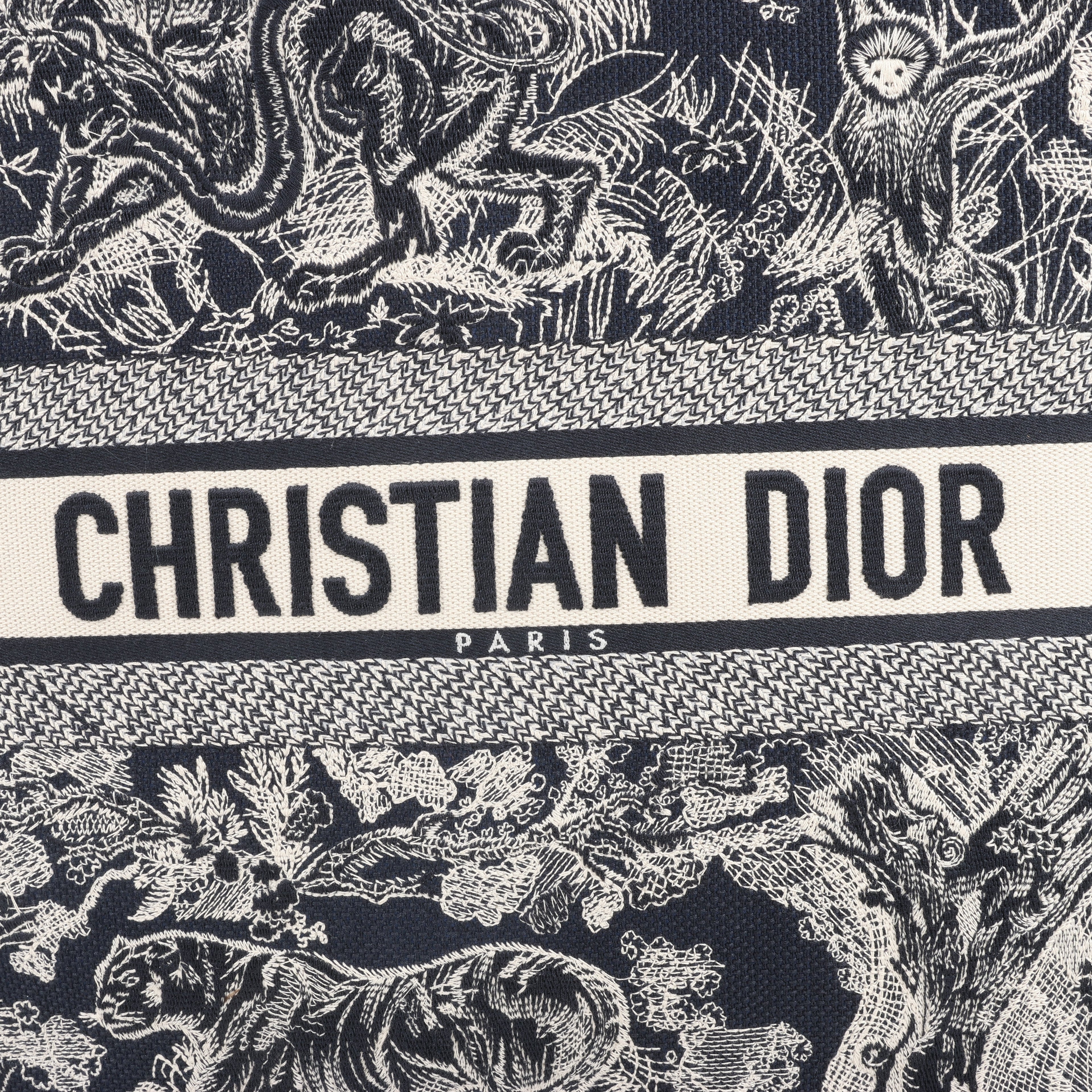 Dior Toile Doo JUY Embroidery Book Large Canvas Tote Bag in Navy Blue