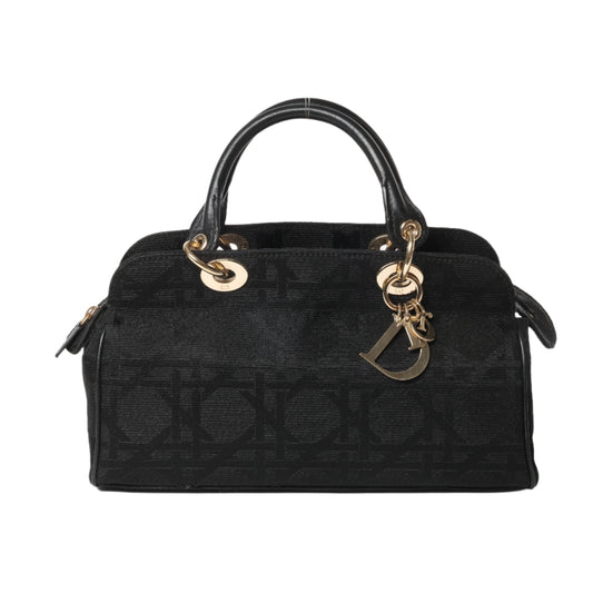 Sac à main en toile enduite Macros Cannage de Christian Dior, noir