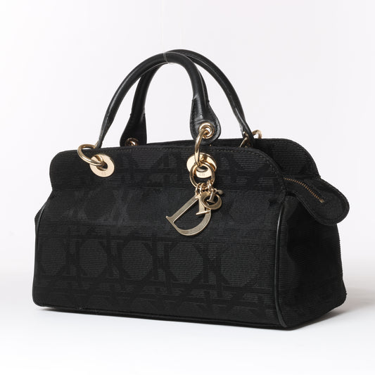 Sac à main en toile enduite Macros Cannage de Christian Dior, noir