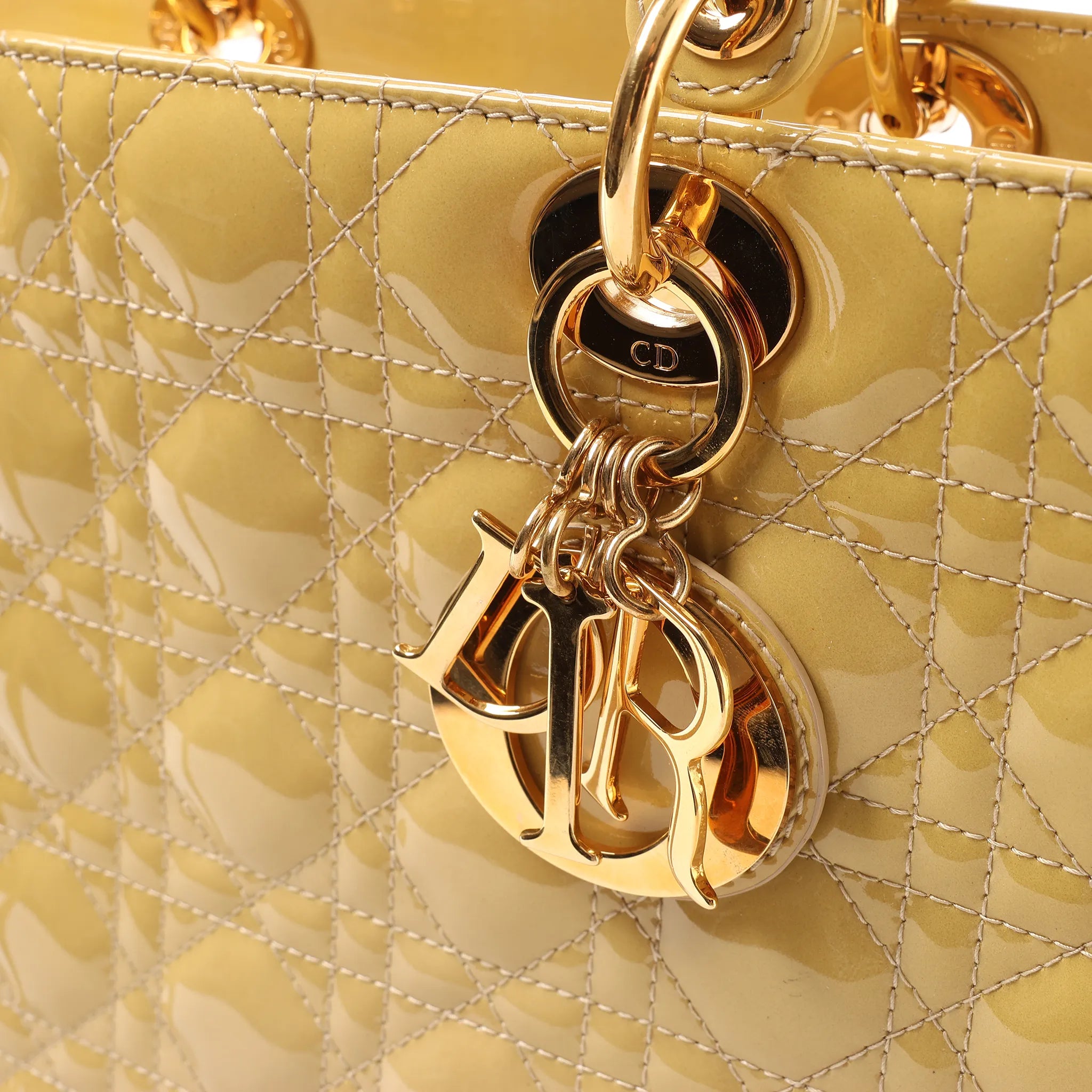 Dior Lady Dior Patent Leather Cannage Large 2Way Handbag in Yellow