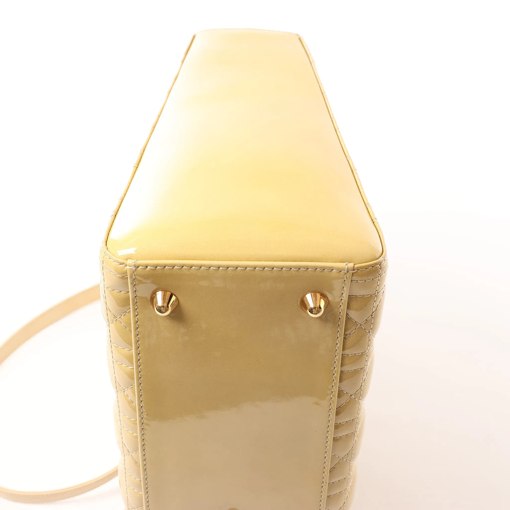 Dior Lady Dior Patent Leather Cannage Large 2Way Handbag in Yellow