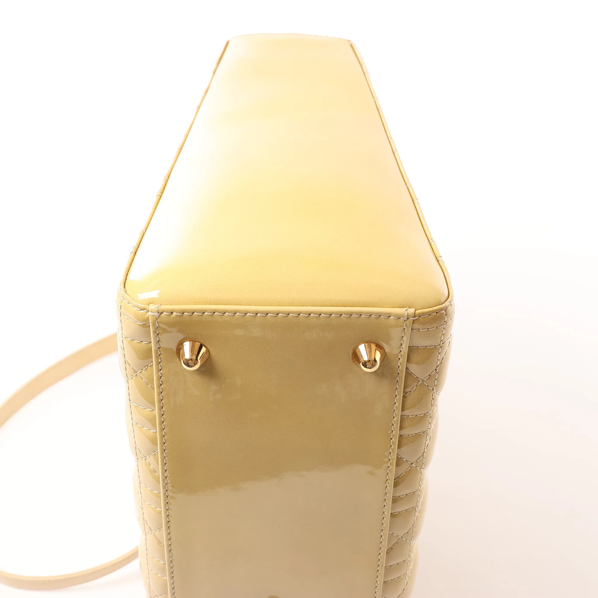 Dior Lady Dior Patent Leather Cannage Large 2Way Handbag in Yellow