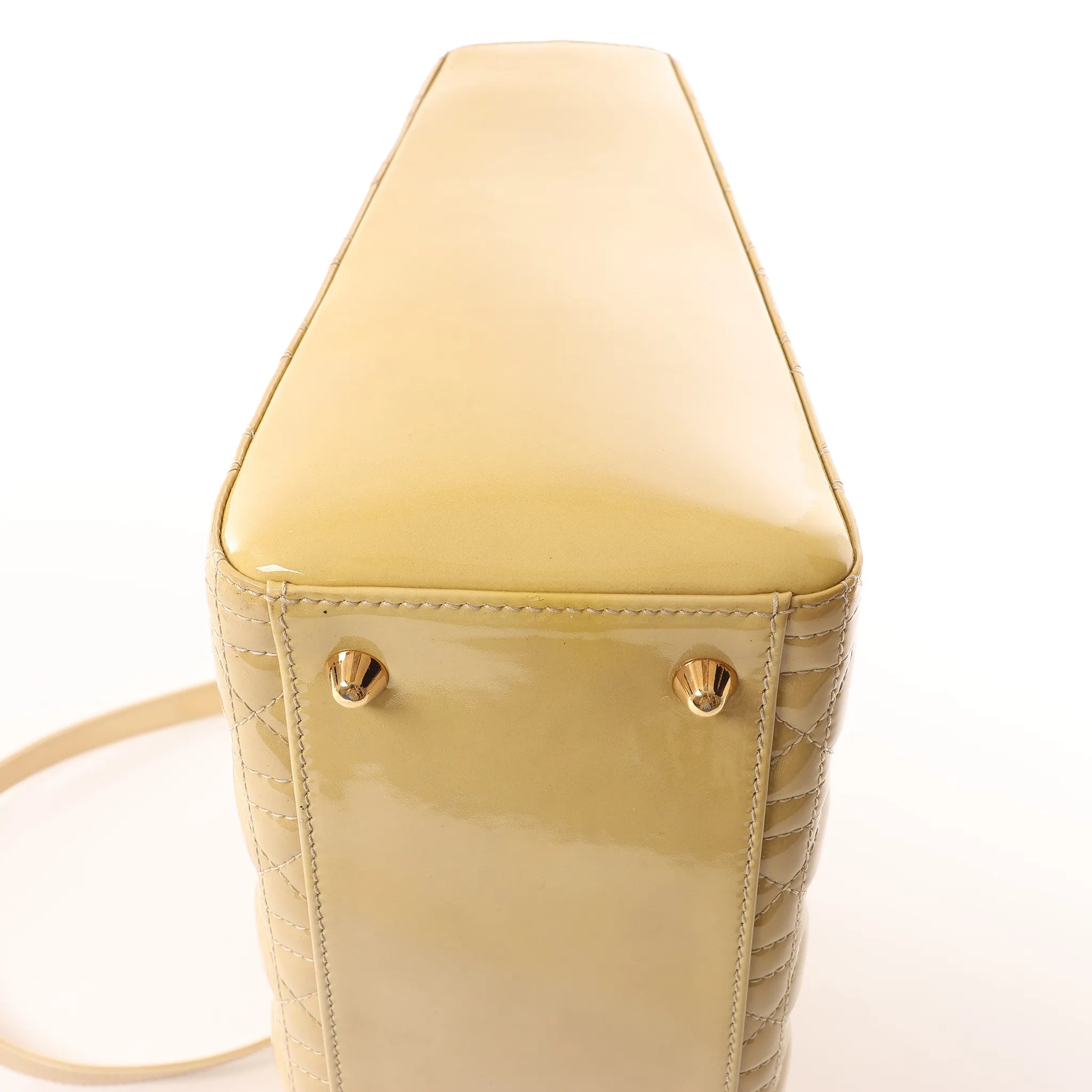 Dior Lady Dior Patent Leather Cannage Large 2Way Handbag in Yellow