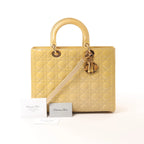 Dior Lady Dior Patent Leather Cannage Large 2Way Handbag in Yellow