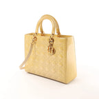 Dior Lady Dior Patent Leather Cannage Large 2Way Handbag in Yellow