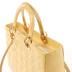 Dior Lady Dior Patent Leather Cannage Large 2Way Handbag in Yellow