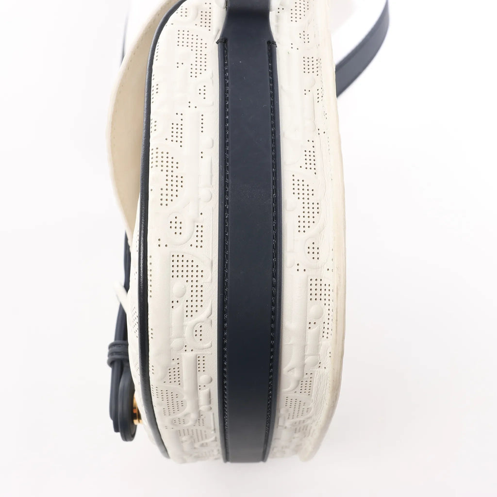 Dior Bobby Small Oblique Leather Crossbody Bag in White x Navy Blue