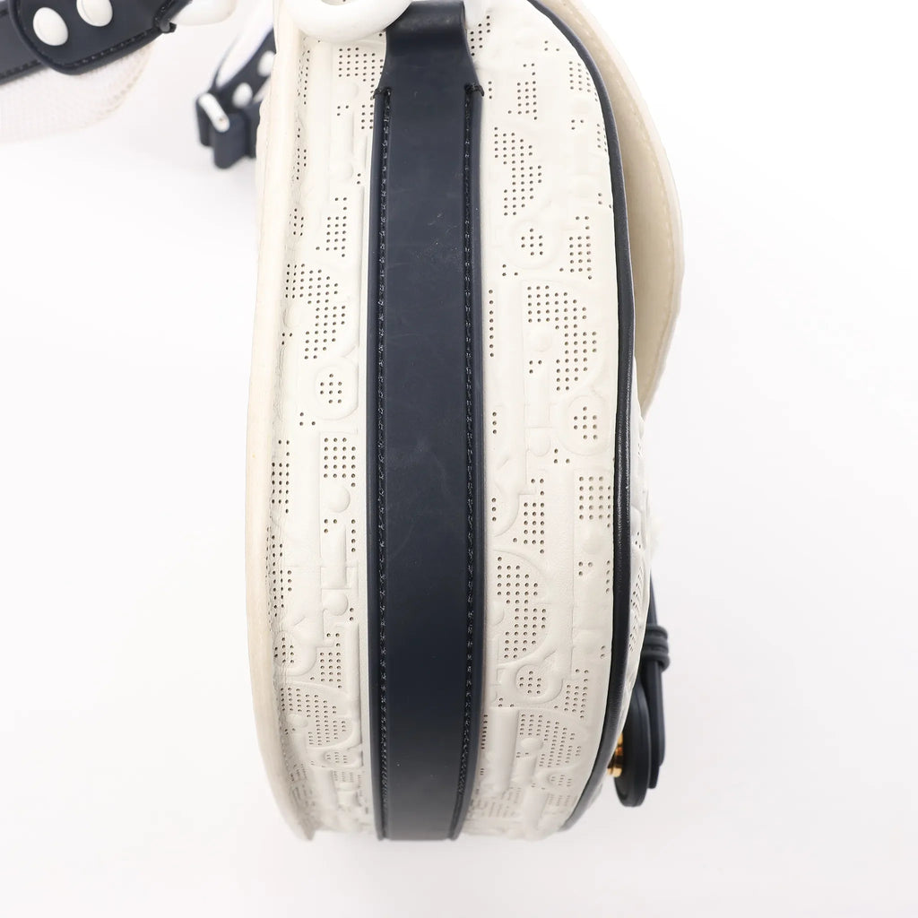 Dior Bobby Small Oblique Leather Crossbody Bag in White x Navy Blue
