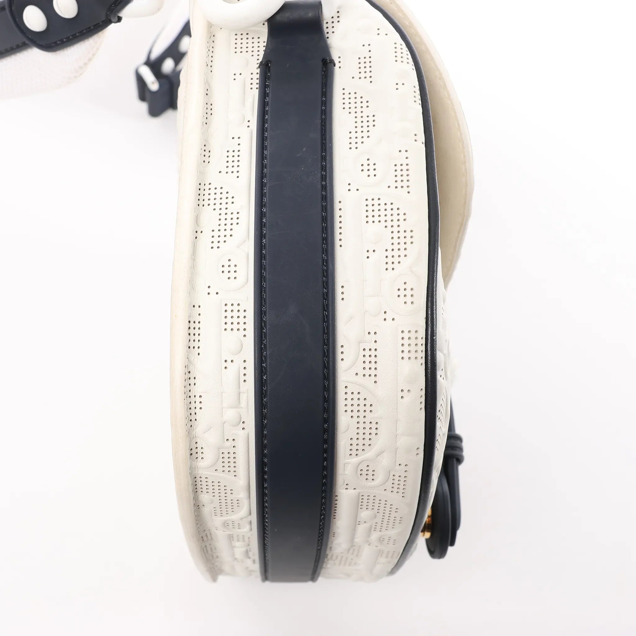 Dior Bobby Small Oblique Leather Crossbody Bag in White x Navy Blue