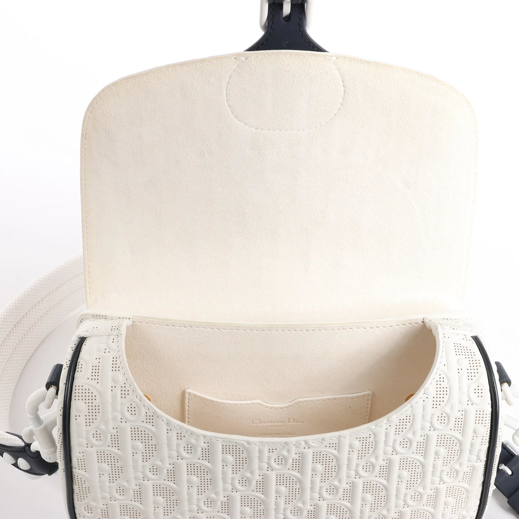 Dior Bobby Small Oblique Leather Crossbody Bag in White x Navy Blue