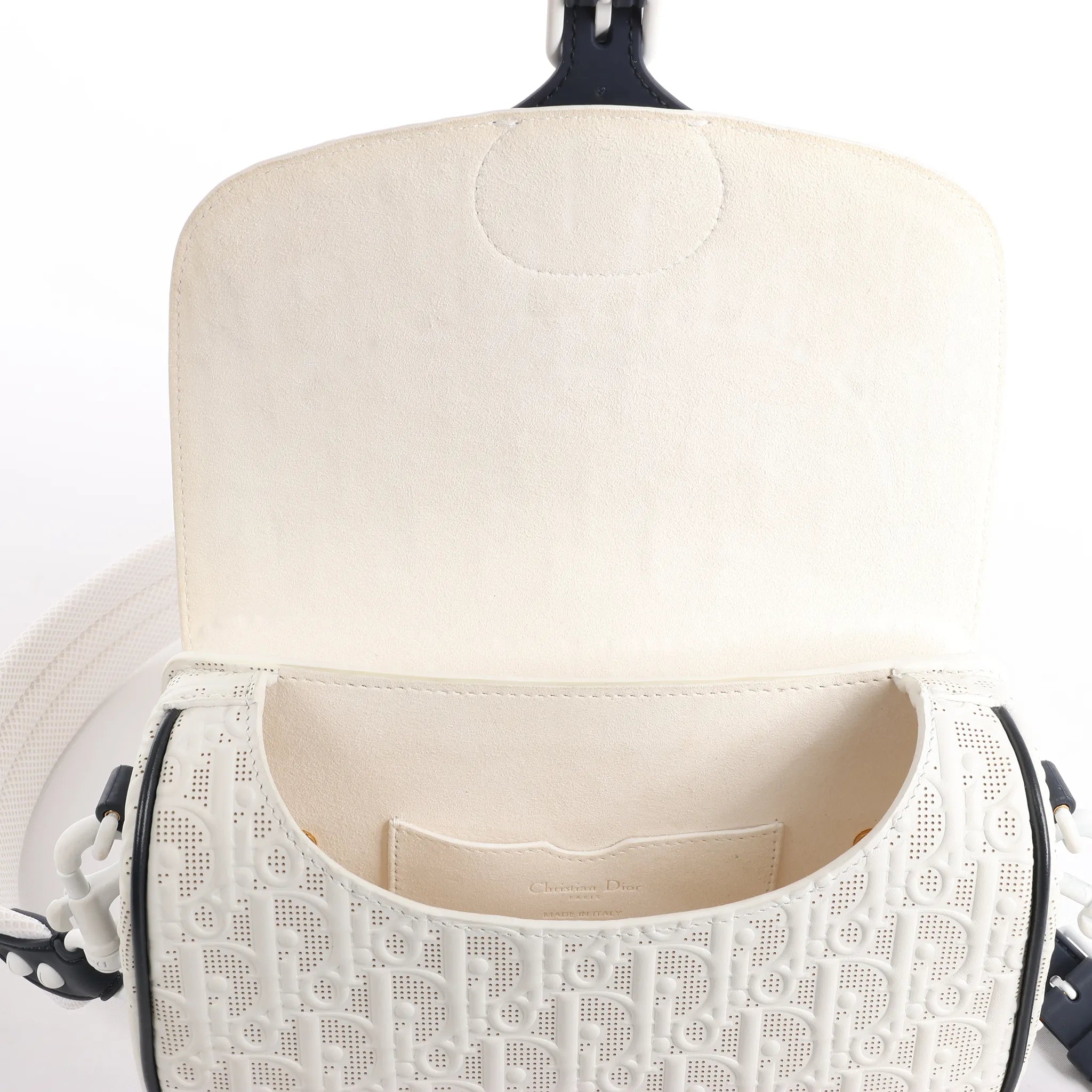 Dior Bobby Small Oblique Leather Crossbody Bag in White x Navy Blue