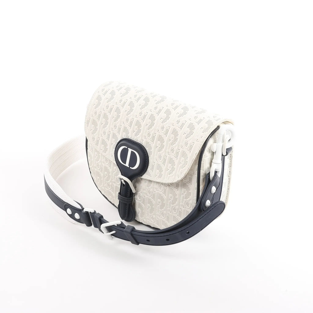 Dior Bobby Small Oblique Leather Crossbody Bag in White x Navy Blue