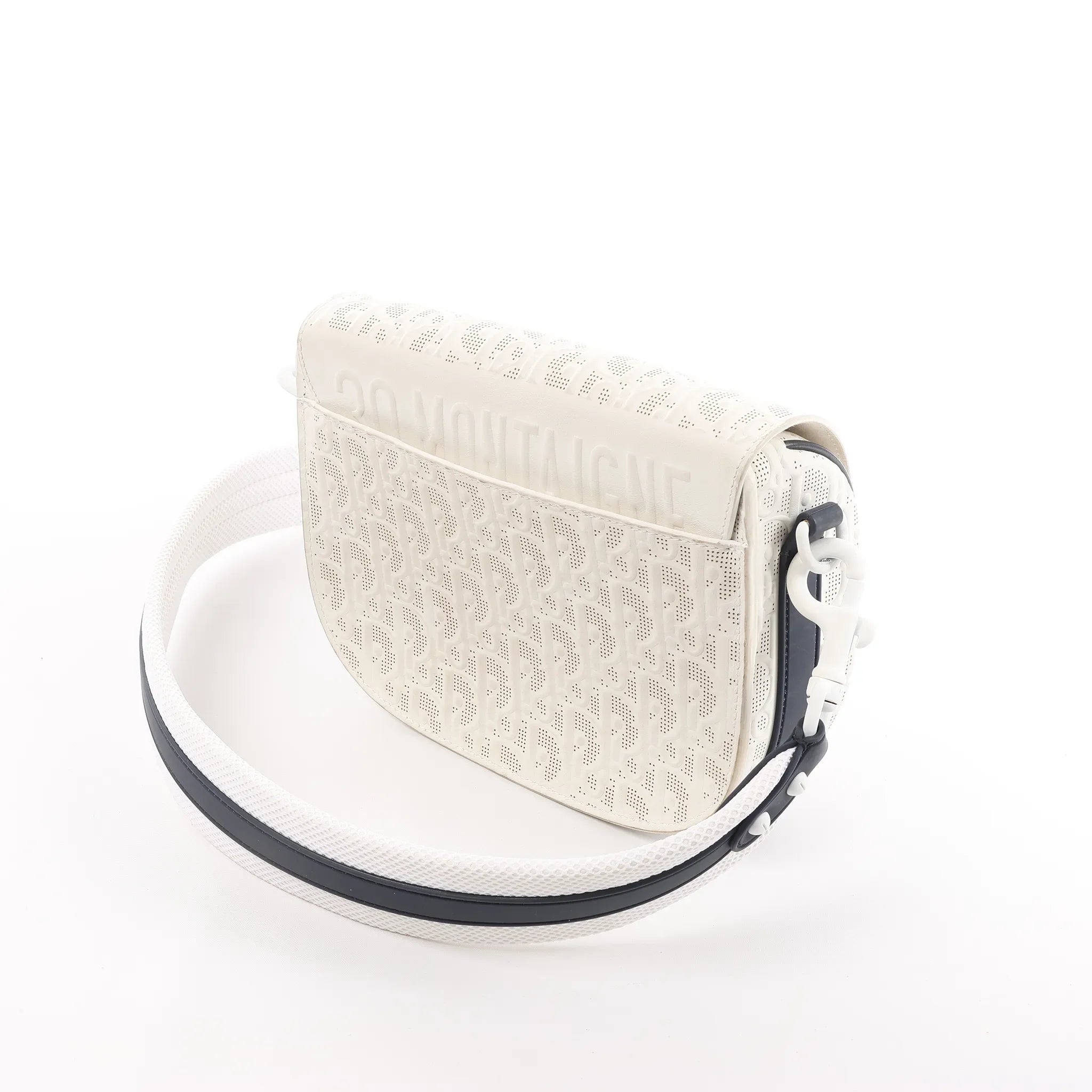 Dior Bobby Small Oblique Leather Crossbody Bag in White x Navy Blue