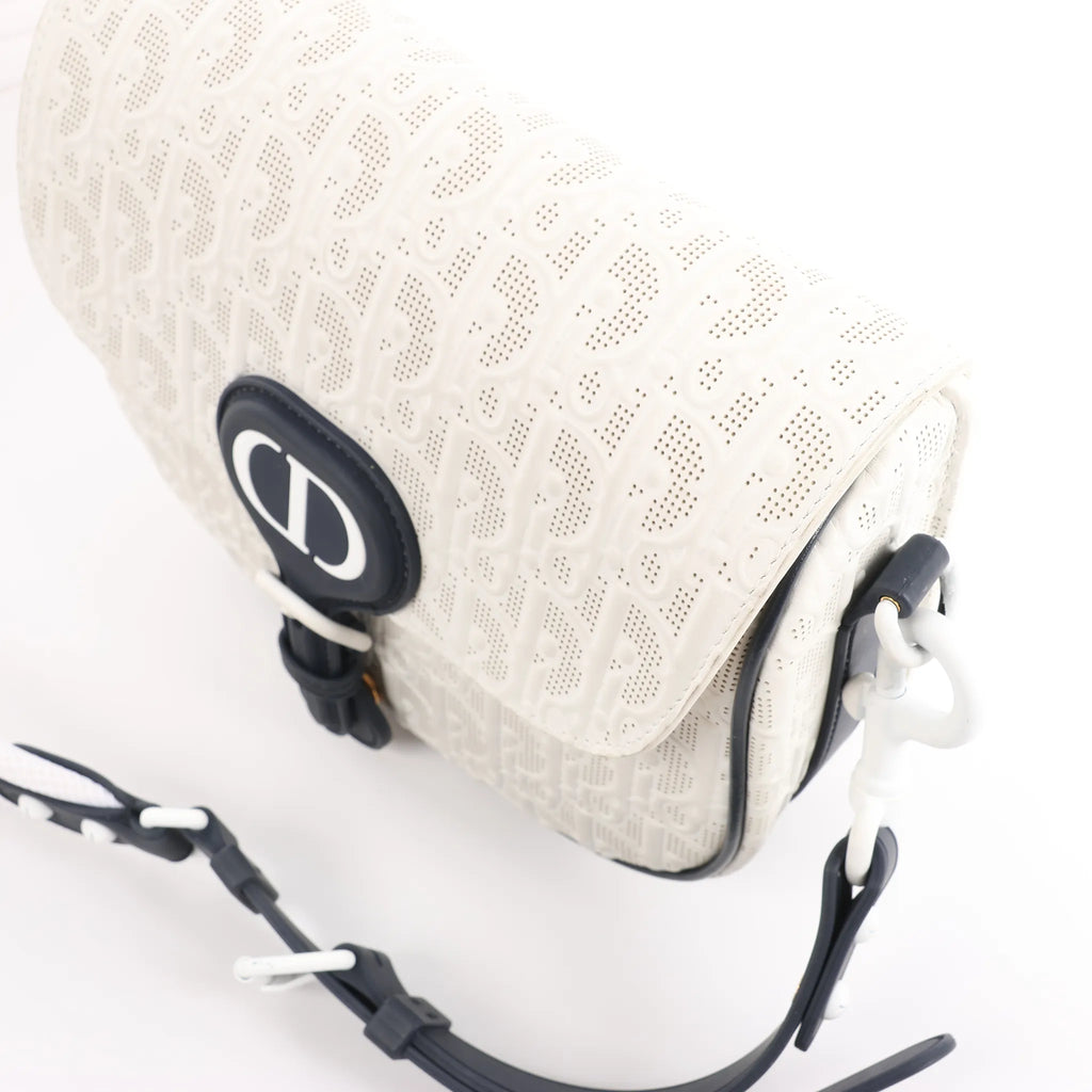 Dior Bobby Small Oblique Leather Crossbody Bag in White x Navy Blue