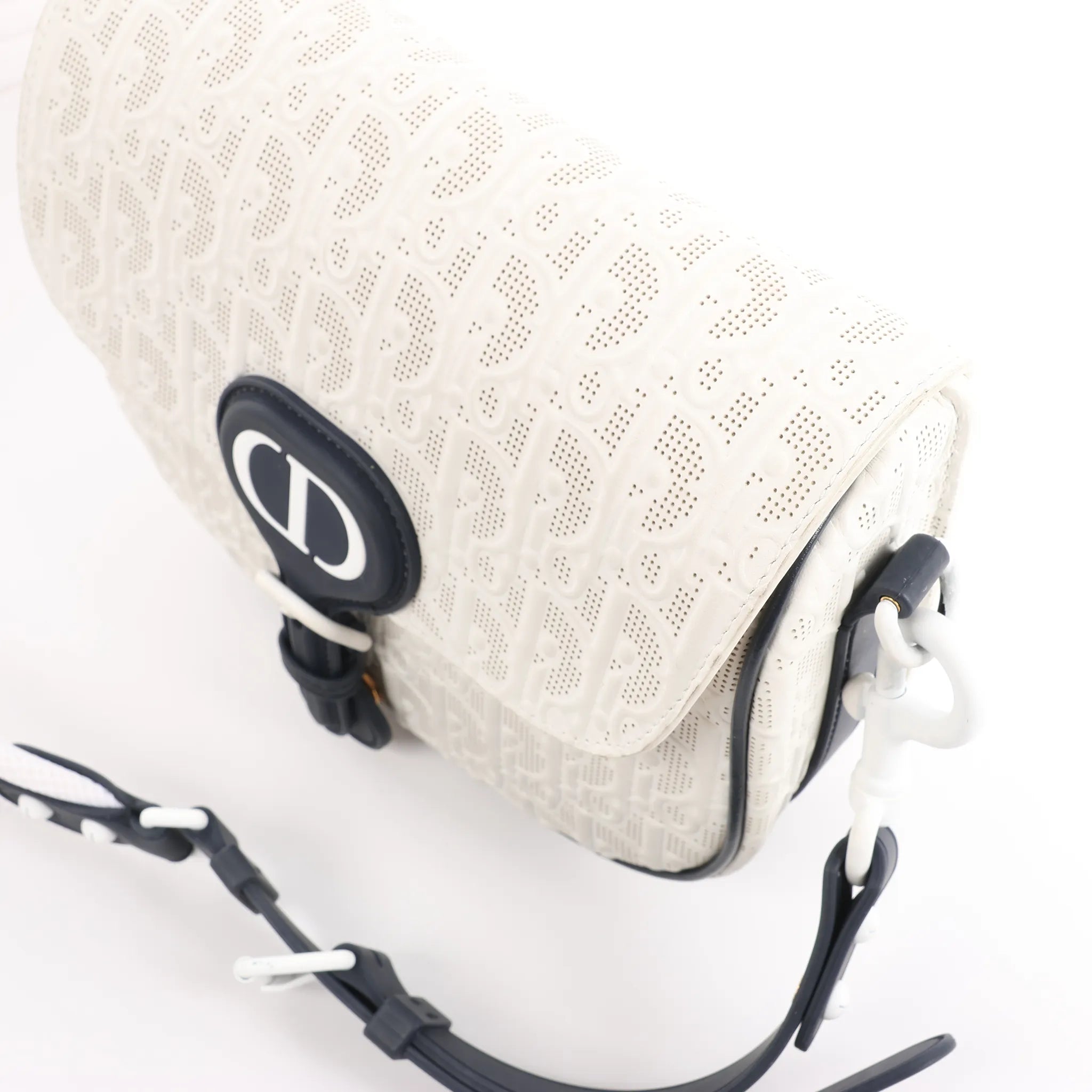 Dior Bobby Small Oblique Leather Crossbody Bag in White x Navy Blue