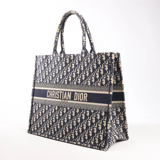 Dior Book Tote Large Oblique Canvas Shoulder Bag in Navy Blue