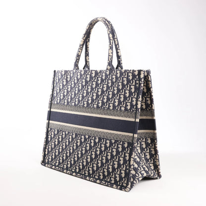 Dior Book Tote Large Oblique Canvas Shoulder Bag in Navy Blue