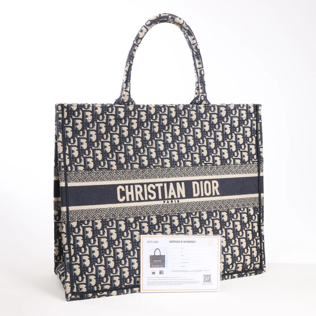 Bolso de hombro grande Dior Book Tote de lona oblicua en azul marino