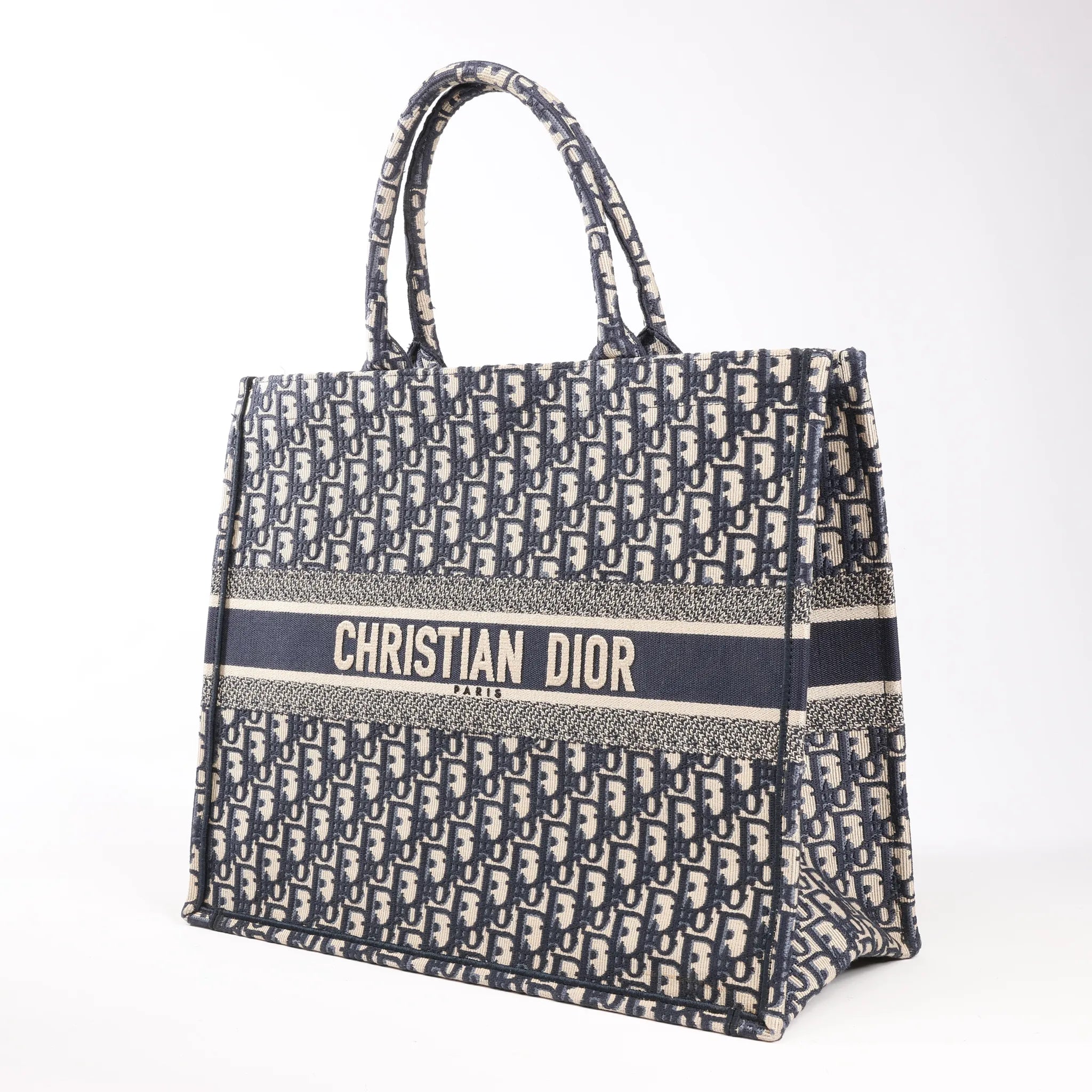 Bolso de hombro grande Dior Book Tote de lona oblicua en azul marino