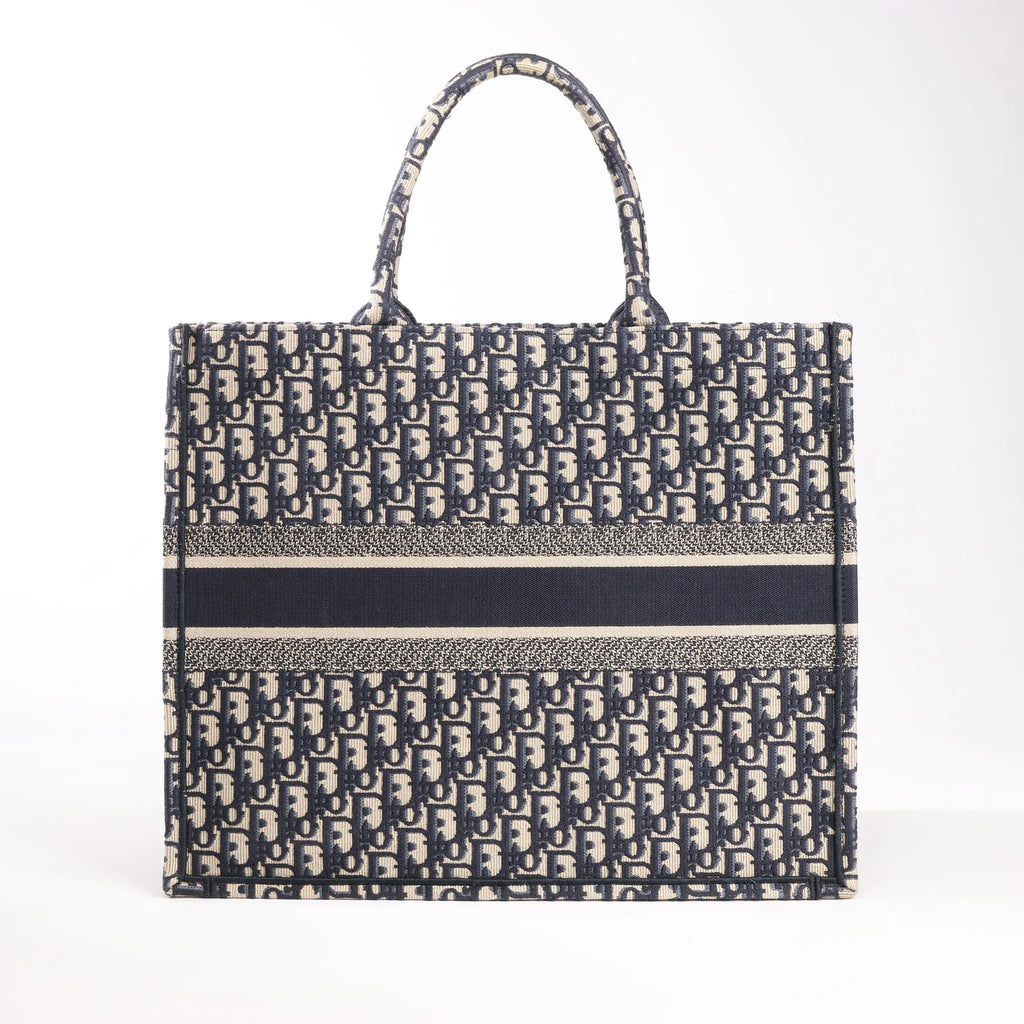 Bolso de hombro grande Dior Book Tote de lona oblicua en azul marino