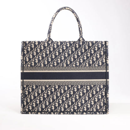 Dior Book Tote Large Oblique Canvas Shoulder Bag in Navy Blue
