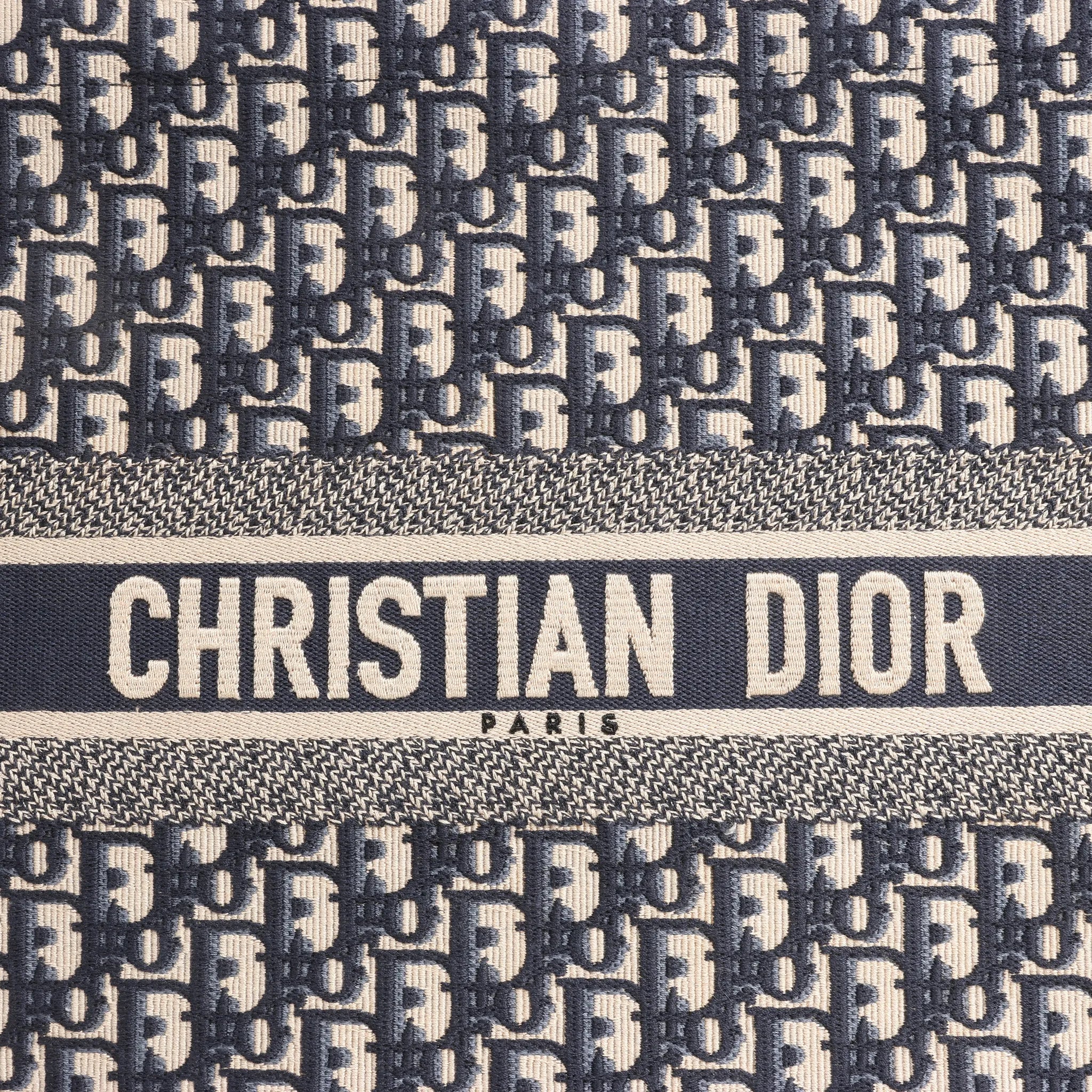 Bolso de hombro grande Dior Book Tote de lona oblicua en azul marino
