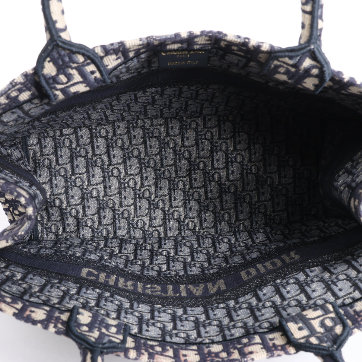 Bolso de hombro grande de lona Dior Book Tote en negro y blanco