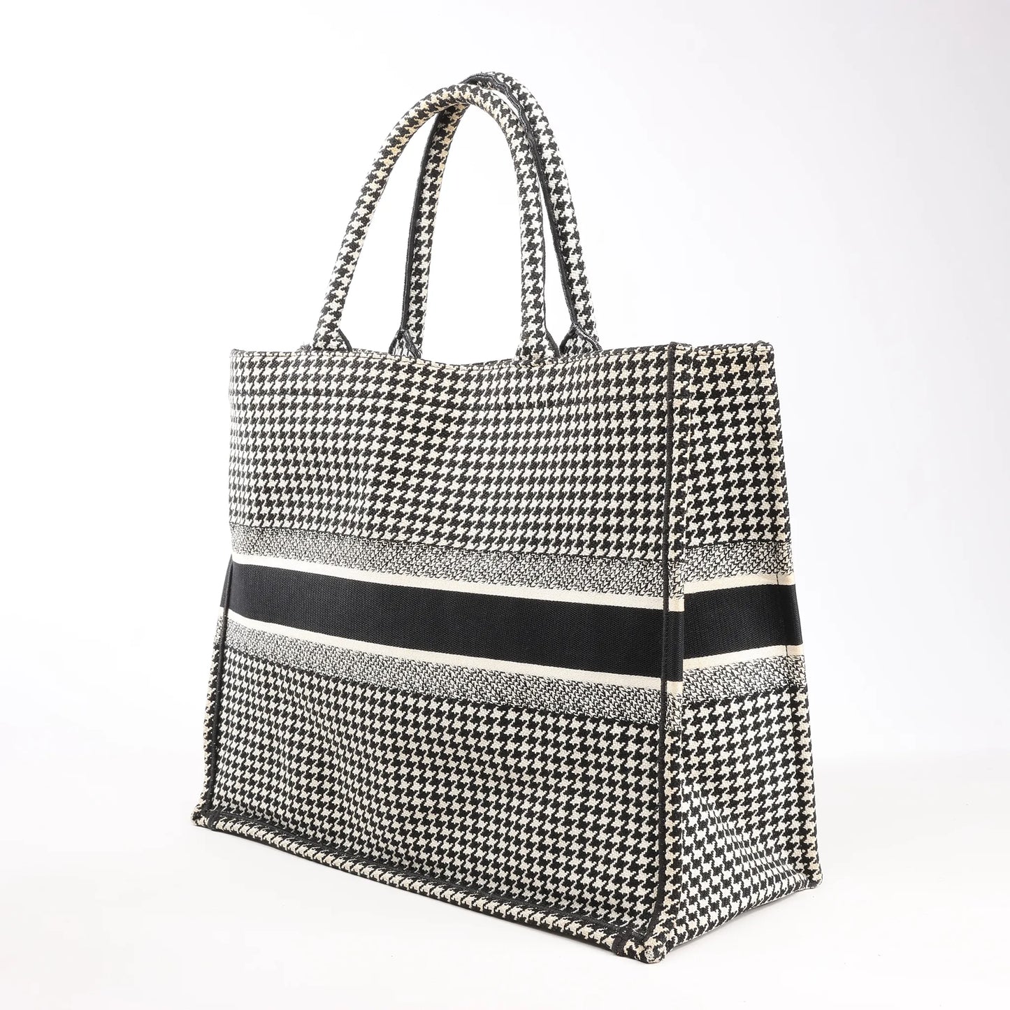 Dior Book Tote Large Canvas Shoulder Bag in Black x White