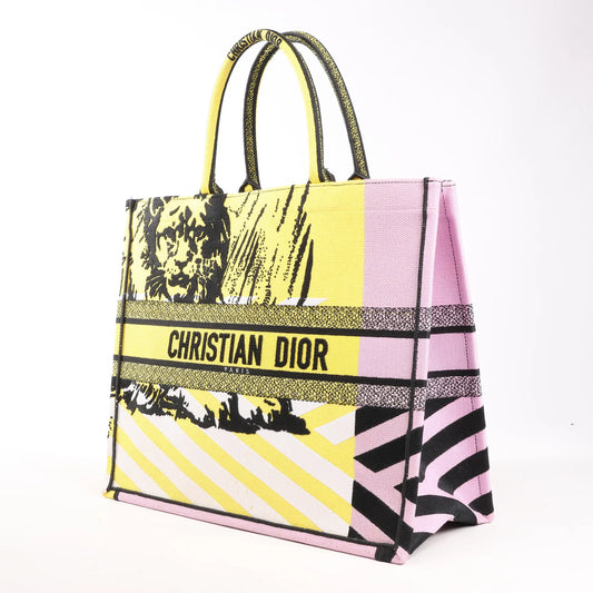 Dior Book Tote Large Canvas Tote Shoulder Bag in Yellow x Purple