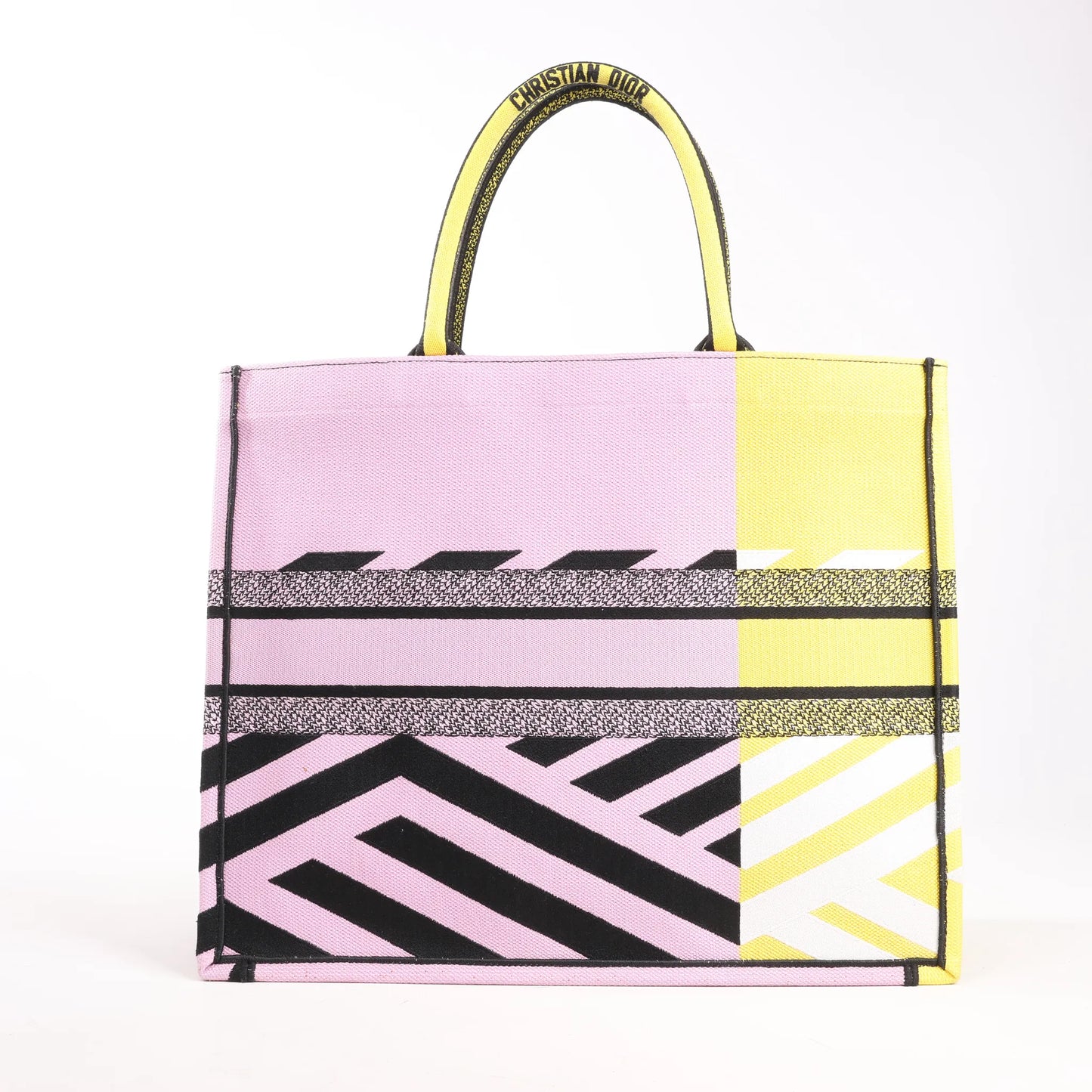 Dior Book Tote Large Canvas Tote Shoulder Bag in Yellow x Purple