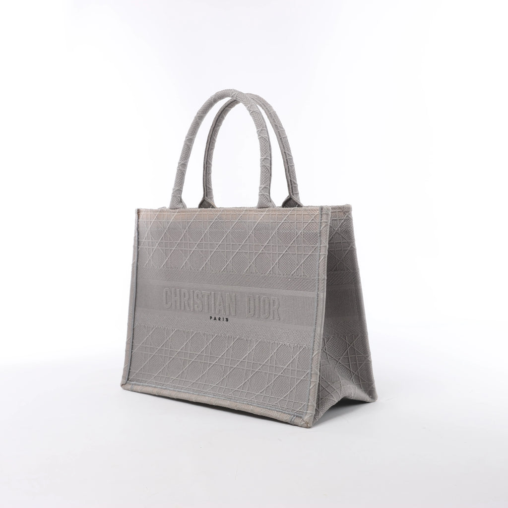 Christian Dior Book Tote Medium Cannage Canvas Shoulder Bag in Gray