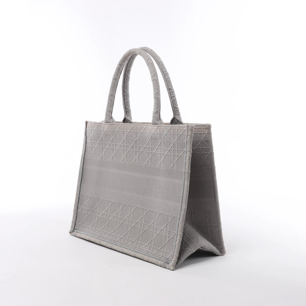 Christian Dior Book Tote Medium Cannage Canvas Shoulder Bag in Gray