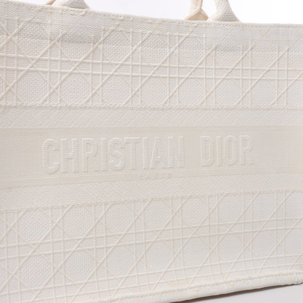 Christian Dior Book Tote Medium Cannage Canvas Shoulder Bag in White