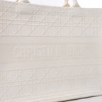 Christian Dior Book Tote Medium Cannage Canvas Shoulder Bag in White