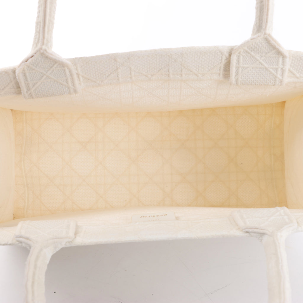 Christian Dior Book Tote Medium Cannage Canvas Shoulder Bag in White