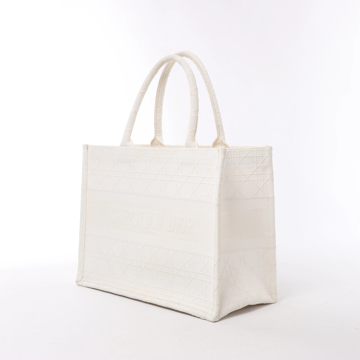 Christian Dior Book Tote Medium Cannage Canvas Shoulder Bag in White
