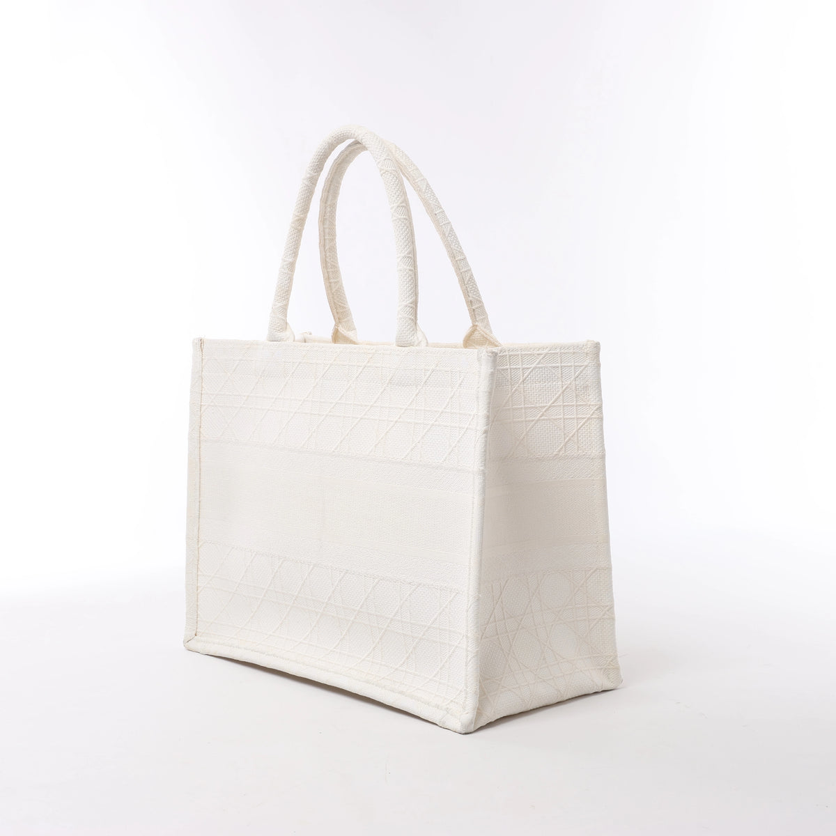 Christian Dior Book Tote Medium Cannage Canvas Shoulder Bag in White