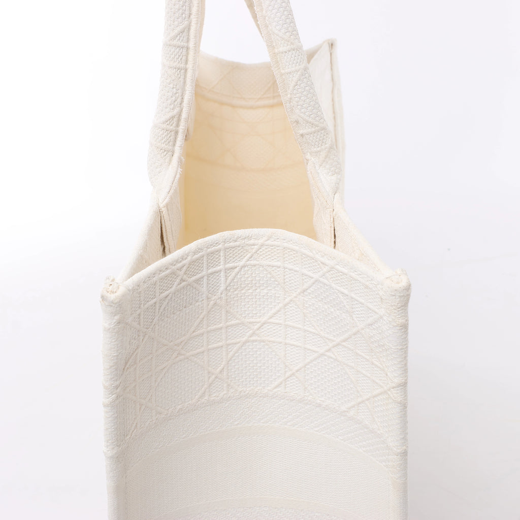 Christian Dior Book Tote Medium Cannage Canvas Shoulder Bag in White
