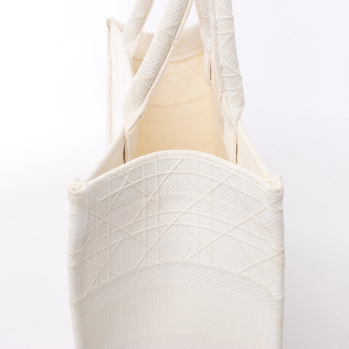 Christian Dior Book Tote Medium Cannage Canvas Shoulder Bag in White