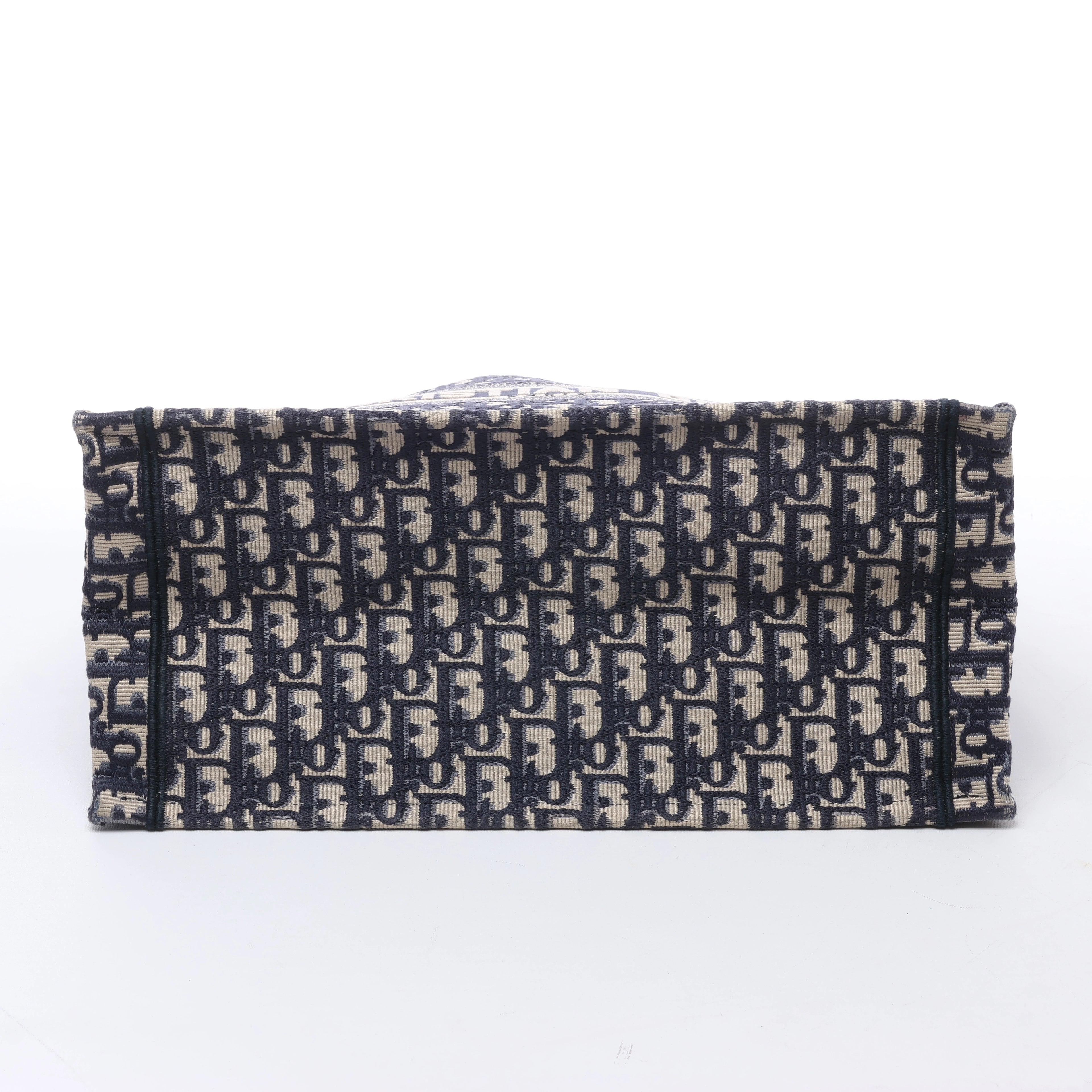Christian Dior Book Tote Medium Oblique Canvas Shoulder Bag in Navy Blue