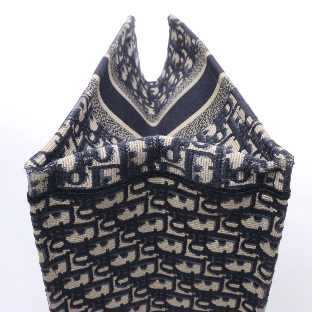 Christian Dior Book Tote Medium Oblique Canvas Shoulder Bag in Navy Blue