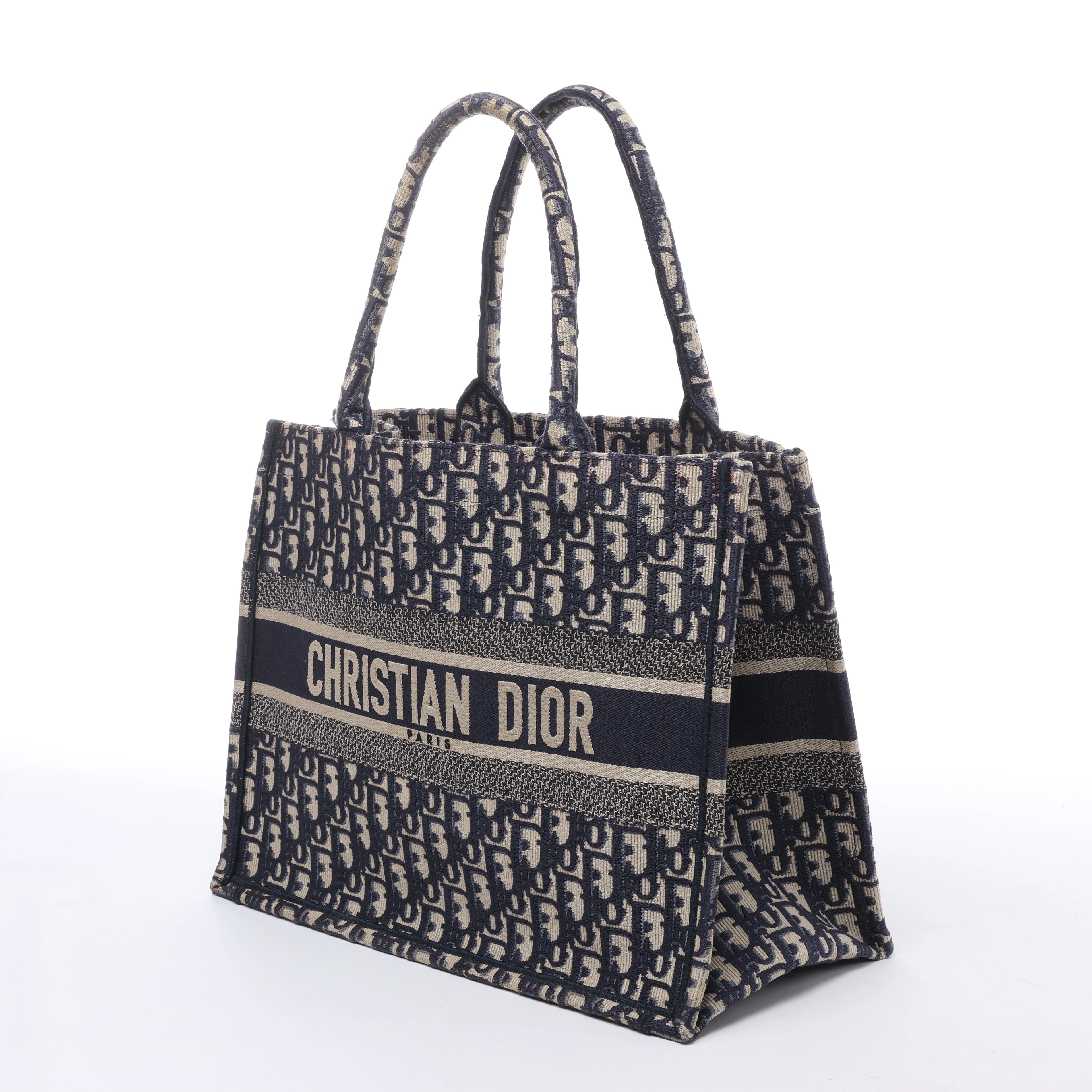 Christian Dior Book Tote Medium Oblique Canvas Shoulder Bag in Navy Blue