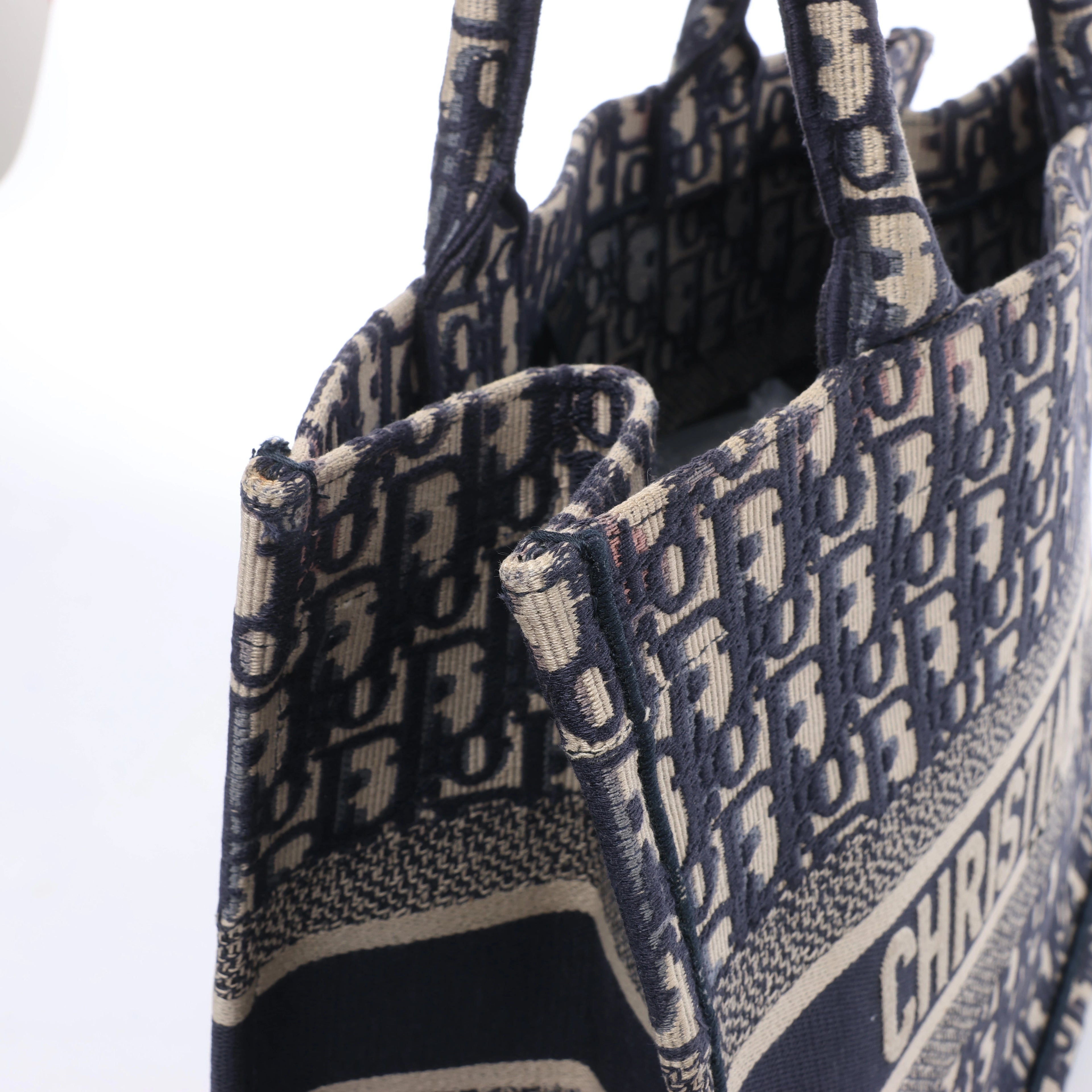 Christian Dior Book Tote Medium Oblique Canvas Shoulder Bag in Navy Blue