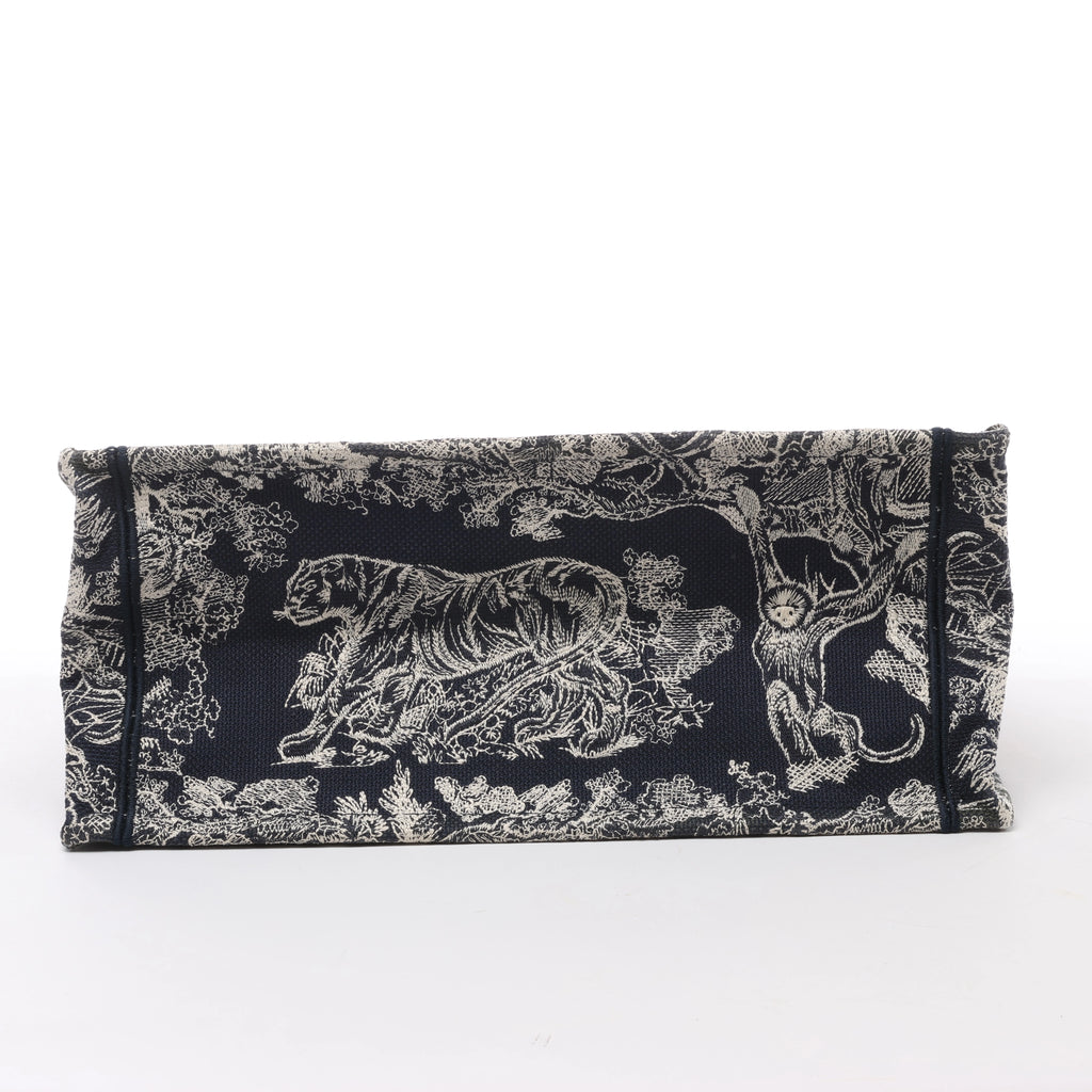 Christian Dior Book Tote Medium Toile Doo JUY Embroidery Canvas Shoulder Bag Navy Blue