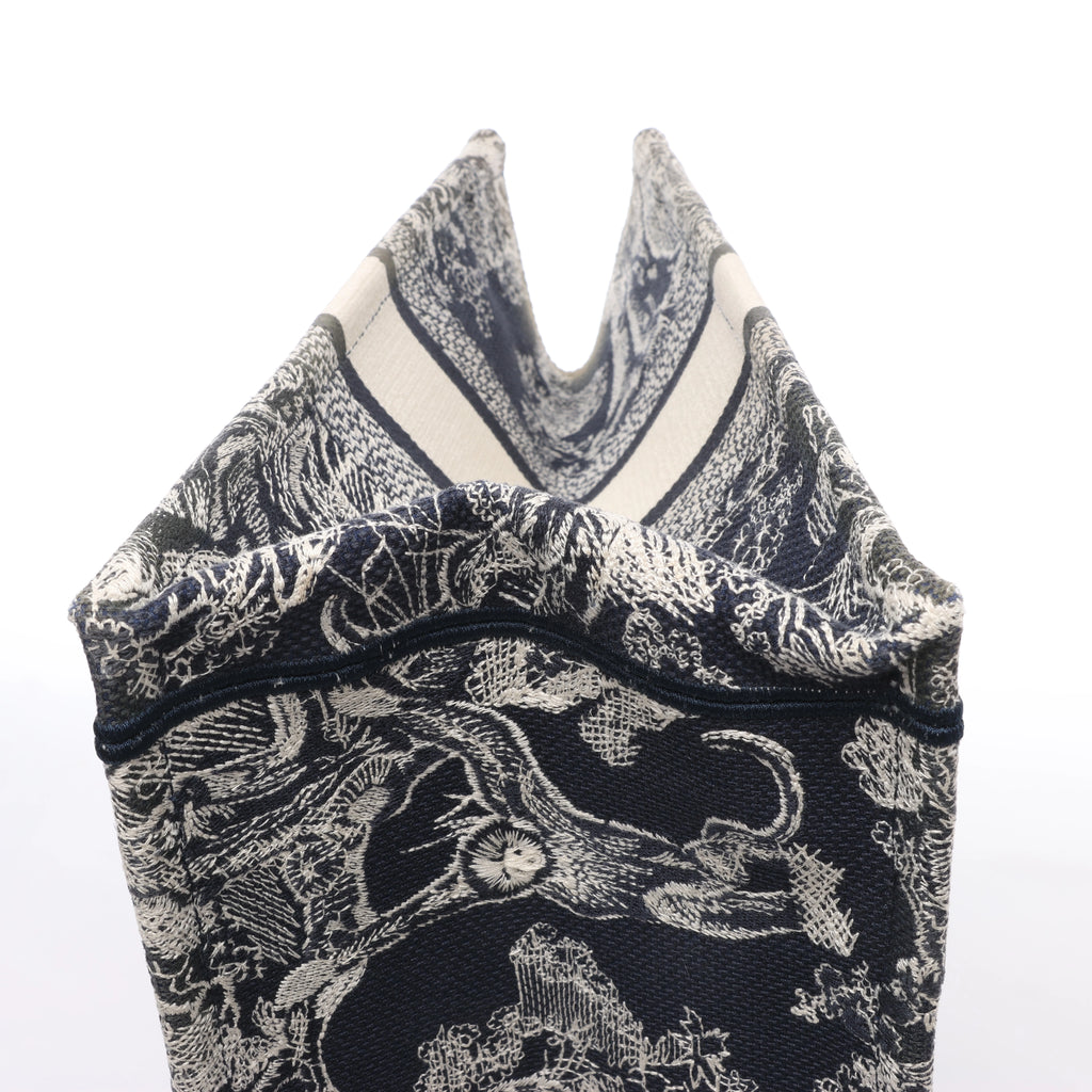 Christian Dior Book Tote Medium Toile Doo JUY Embroidery Canvas Shoulder Bag Navy Blue